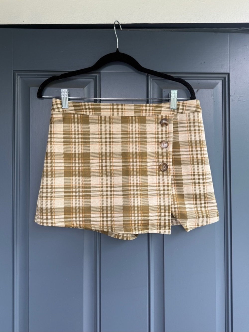 Altar'd State Plaid Tan & Cream Skort